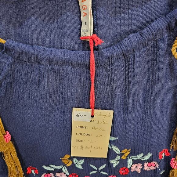 Raga [Sample] Sheer Blouse Peasant Top Blue Size XS/Small - Picture 3 of 7